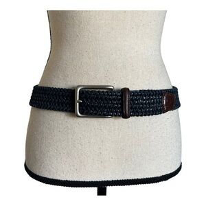 Torino Men Woven & Leather Belt In Navy/Brown